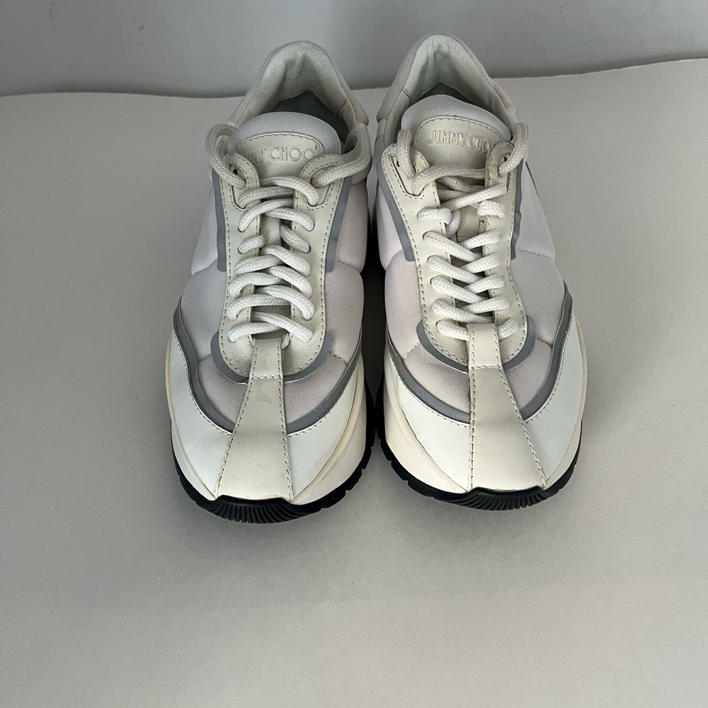 Jimmy Choo White and Gray Low-Top Sneakers with Mesh Upper